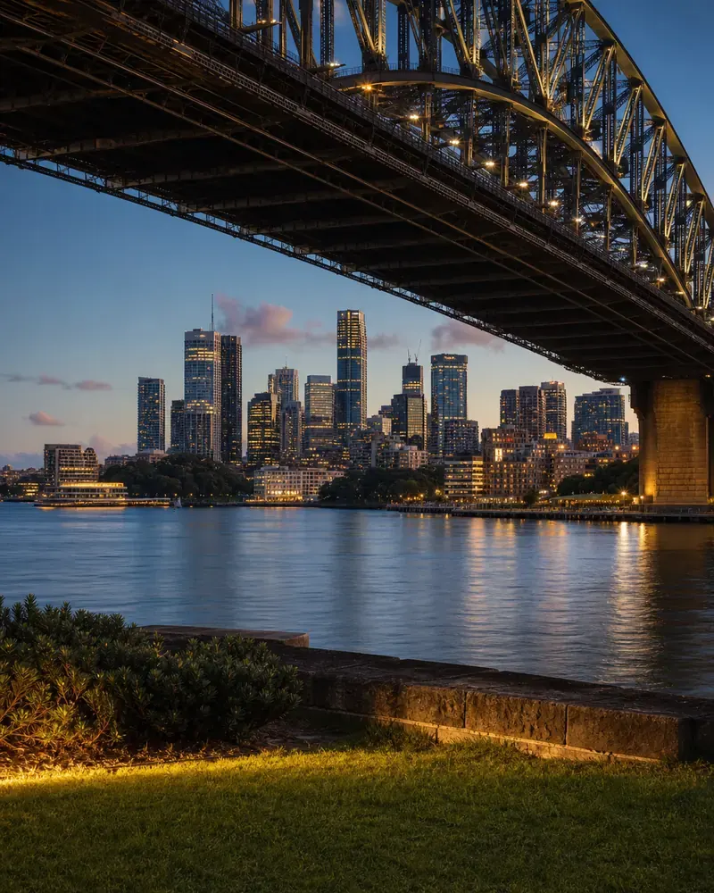 North Sydney skyline across the harbour at blue hour